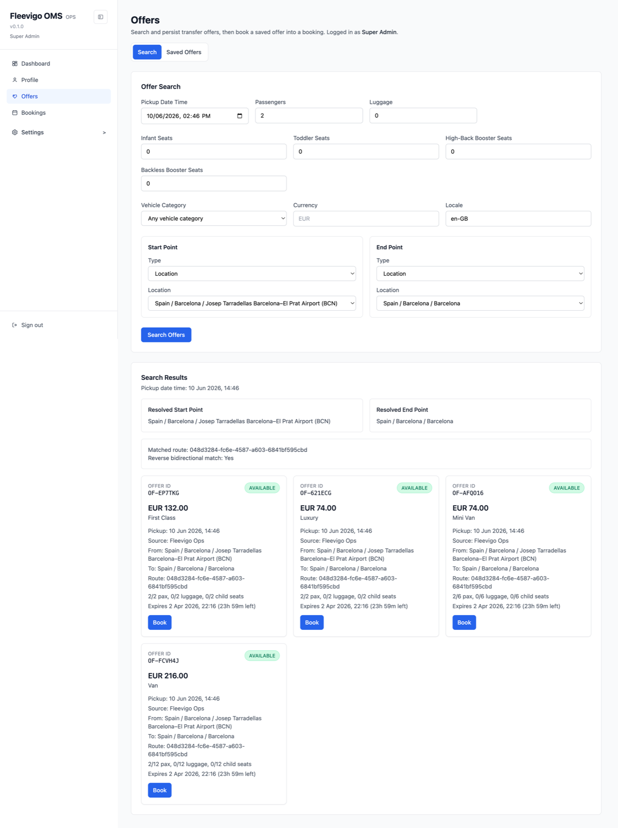 Fleevigo OMS workflow screen